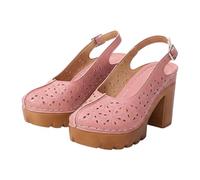 Women’s High Heeled Clogs Mules with Back Strap size 4.5 Closed Toe Slingback Chunky Block High Heel Sandals Slip on Vintage Platform Mules Sling Back Shoes Daily Comfortable Casual 04#_Pink Gift