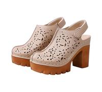 Women’s High Heeled Clogs Mules with Back Strap size 4.5 Closed Toe Slingback Chunky Block High Heel Sandals Slip on Vintage Platform Mules Sling Back Shoes Daily Comfortable Casual 03#_Khaki Gift