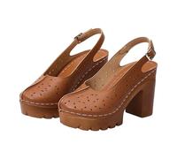 Women’s High Heeled Clogs Mules with Back Strap size 4 Closed Toe Slingback Chunky Block High Heel Sandals Slip on Vintage Platform Mules Sling Back Shoes Daily Comfortable Casual 04#_Brown Gift