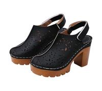 Women’s High Heeled Clogs Mules with Back Strap size 5.5 Closed Toe Slingback Chunky Block High Heel Sandals Slip on Vintage Platform Mules Sling Back Shoes Daily Comfortable Casual 03#_Black Gift