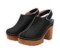Women’s High Heeled Clogs Mules with Back Strap size 7 Closed Toe Slingback Chunky Block High Heel Sandals Slip on Vintage Platform Mules Sling Back Shoes Daily Comfortable Casual 01#_Black Gift