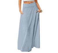 Women’s High-Waisted Midi Skirt - Pleated A-Line Design with Practical Pockets, Lightweight & Non-See-Through for Summer