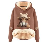 Women’s Highland Cow Christmas Hoodie, Sherpa Fleece Lined Sweatshirt, Cute Warm Winter Thick Pullover Jumper, Novelty Xmas for Her, Ladies Soft Fluffy Hooded Top 2026 (Bronze, L)