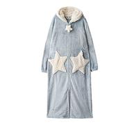 Women’s Hooded Terry Fleece Dressing Gown - Long Zip up Bathrobe with Sherpa Lined Star Pockets, Plush Soft Velour Housecoat Warm Cozy Loungewear After Shower Robe