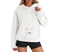 Women’s Hoodies Fleece Pet Cat Holder Sweatshirt Pouch Pocket Pullover Casual Daywear Cozy Autumn Winter Apparel (White-d, S)