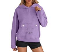 Women’s Hoodies Fleece Pet Cat Holder Sweatshirt Pouch Pocket Pullover Casual Daywear Cozy Autumn Winter Apparel (Purple-d, XXL)