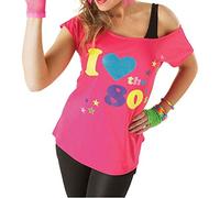 Women’s I Love The 80s T Shirt Off Shoulder Lightweight Style Top Ladies Pop Festivals Cap Sleeves Disco Style Bardot Retro Popstar Basic Shirt UK 8-26