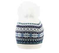 Women’s Jacquard Fair Isle Knitted Bobble Hat with Faux Fur Pom Pom - Winter White / ONE