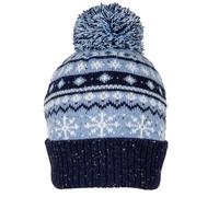 Women’s Jacquard Fair Isle Knitted Bobble Hat with Marl Yarn and Mixed Yarn Pom Pom