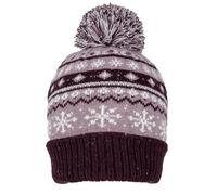 Women’s Jacquard Fair Isle Knitted Bobble Hat with Marl Yarn and Mixed Yarn Pom Pom - Lilac / ONE