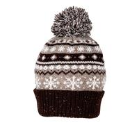 Women’s Jacquard Fair Isle Knitted Bobble Hat with Marl Yarn and Mixed Yarn Pom Pom - Oatmeal / ONE