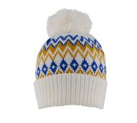 Women’s Jacquard Fair Isle Knitted Bobble Hat with Yarn Pom Pom - Ochre/Cobalt / ONE