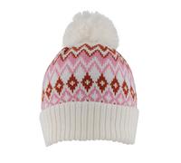 Women’s Jacquard Fair Isle Knitted Bobble Hat with Yarn Pom Pom - Raspberry / ONE