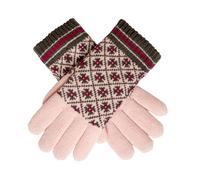 Women’s Jacquard Fair Isle Knitted Gloves with Striped Cuffs - Pink/Charcoal / ONE