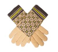 Women’s Jacquard Fair Isle Knitted Gloves with Striped Cuffs - Toffee/Charcoal / ONE