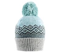Women’s Jacquard Knitted Bobble Hat with Geometric Pattern and Yarn Pom Pom - DUCK EGG/DOVE GREY / ONE