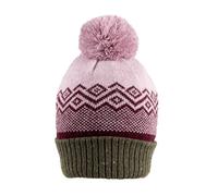 Women’s Jacquard Knitted Bobble Hat with Geometric Pattern and Yarn Pom Pom - LILAC/MOSS / ONE