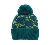Women’s Jacquard Knitted Bobble Hat with Rose Pattern and Yarn Pom Pom
