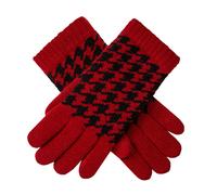 Women’s Jacquard Knitted Gloves with Dogtooth Pattern - Berry/Black / ONE