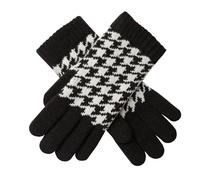 Women’s Jacquard Knitted Gloves with Dogtooth Pattern - Black/Winter White / ONE