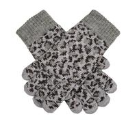 Women’s Jacquard Knitted Gloves with Leopard Print Pattern - DOVE GREY / ONE