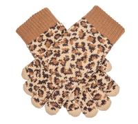 Women’s Jacquard Knitted Gloves with Leopard Print Pattern - TAN / ONE