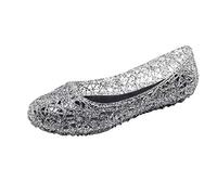 Women’s Jelly Shoes Classic Clear Flat Jelly Shoes Slip On Hollow Out Loafers Comfortable Low Heel Ballet crystal Flats CLEARANCE 6.5 1_Black
