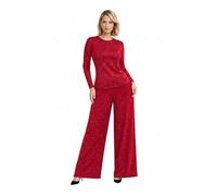 Women’s Jersey Glitter Co-ord Set 2 Piece Outfit Sparkly Shiny Long Sleeve Top & Flared Wide Long Leg Palazzo Casual Loungewear Tracksuit (Red S-M Long)