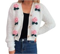 Women’s Kawaii 3D Floral Cardigan Sweater V-Neck Long Sleeve Button Down Knit Outerwear