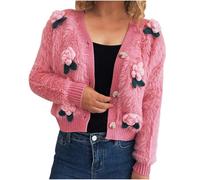 Women’s Kawaii 3D Floral Cardigan Sweater V-Neck Long Sleeve Button Down Knit Outerwear