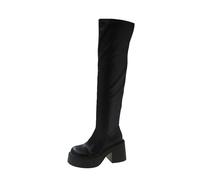 Women’s Knee High Boots - Faux Leather Platform Tall Boots with Round Toe and Chunky Block Heel, Supportive Non-slip Sole and Stable Fit to Reduce Fatigue During Long Standing or Walking