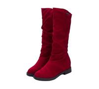 Women’s Knee High Boots, Faux Suede Wide Calf Long Boots with Low Flat Heel, Pull on Slouchy Design Winter Boots, Soft Warm Lining Comfortable Fit, Stylish Tall Boots for Cold Weather