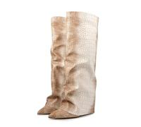 Women’s Knee-High Boots Pull On Fashion and Comfortable Boots with Zipper Warm and Comfortable Long Shoes Casual, Elegant Style for Party and Dress Up and Daily Wear (Beige, 5.5)