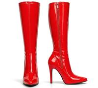 Women’s Knee High Stretch Stiletto Heel Boots Elegant Pointed Toe, Side Zip Sexy Bold Fashion Style Club & Party Wear (Red Patent, 7, UK Footwear Size System, Adult, Women, Numeric, Medium, 7)