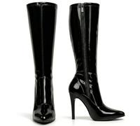 Women’s Knee High Stretch Stiletto Heel Boots Elegant Pointed Toe, Side Zip Sexy Bold Fashion Style Club & Party Wear (Black Patent, 7, UK Footwear Size System, Adult, Women, Numeric, Medium, 7)