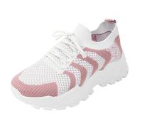 Women’s Knit Sneakers Trendy Sport Footwear for Walking Gym Breathable Thick Sole Casual Shoes Wide Width Lightweight Running Shoes (Pink, 9.5)