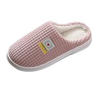 Women’s Knitted Grid Plush Lined Slippers, Soft Memory Foam Indoor Mules with Anti-Slip Rubber Sole, Lightweight Cosy Ladies Slip-On House Shoes, Winter Warm Bedroom Home Comfort Footwear