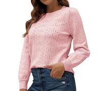 Women S Knitted Jumpers Women Sweater Long S Round Neck Solid Color Hollowed Out Core Spun Yarn Bottom Sweater with Long Sleeves Ladies Jumpers Size 12 Roll Neck Ladies Pink L