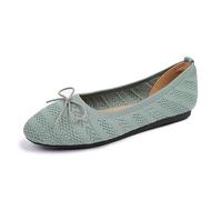 Women’s Knitted Mesh Ballet Flats with Bow Breathable Slip-On Flat Shoes Comfortable Casual Ballerina Shoes for Spring and Autumn