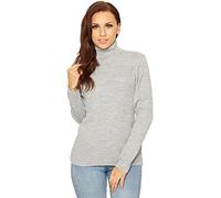 Women’s Knitted Polo Neck Ribbed Jumper Long Sleeve High Roll Neck Winter Sweater Ladies Warm Stretch Cardigan Top Grey 20-22