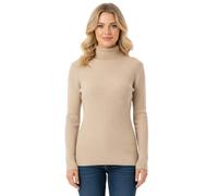 Women’s Knitted Polo Neck Ribbed Jumper Long Sleeve High Roll Neck Winter Sweater Ladies Warm Stretch Cardigan Top Beige/Stone 8-10
