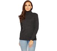 Women’s Knitted Polo Neck Ribbed Jumper Long Sleeve High Roll Neck Winter Sweater Ladies Warm Stretch Cardigan Top Charcoal 20-22