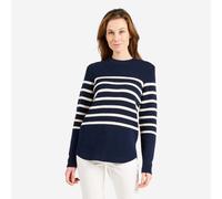 Women’s Knitted Sailing Pullover - 100 Navy Blue With Beige Stripes
