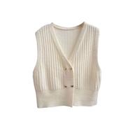 Women’S Knitted Sweater Vest,Womens Cable Knitted Sweater Vest Fashion Sleeveless Pullover Waistcoat V Neck Knitted Jumper Gilets Square Buttoned Cardigan Jacket Tank Top Solid Color Knitwear,White