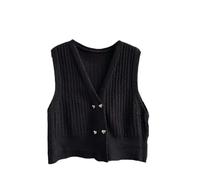 Women’S Knitted Sweater Vest,Womens Cable Knitted Sweater Vest Fashion Sleeveless Pullover Waistcoat V Neck Knitted Jumper Gilets Square Buttoned Cardigan Jacket Tank Top Solid Color Knitwear,Black