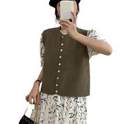 Women’S Knitted Sweater Vest,Womens Olive Green Knitted Sweater Vest Classic Button Ribbed Knit Cardigan Gilets Vintage Sleeveless Pullover Jumpers Waistcoat Casual Tank Tops for Ladies Girls,M