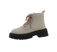 Women’s Lace-Up Ankle Boots - Faux Suede Mid-Calf Combat Style Boots with Chunky Non-slip Sole, Shock-Absorbing Cushion Insole, Secure Ankle Support and Stable Traction for Urban Surfaces