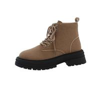 Women’s Lace-Up Ankle Boots - Faux Suede Mid-Calf Combat Style Boots with Chunky Non-slip Sole, Shock-Absorbing Cushion Insole, Secure Ankle Support and Stable Traction for Urban Surfaces