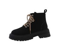 Women’s Lace-Up Ankle Boots - Faux Suede Mid-Calf Combat Style Boots with Chunky Non-slip Sole, Shock-Absorbing Cushion Insole, Secure Ankle Support and Stable Traction for Urban Surfaces