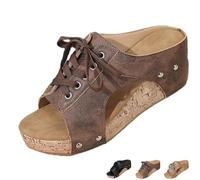 Women‘s Lace Up Cork Wedge Sandals with Arch Support - Non-Slip Platform Summer Shoes for Beach Vacation, Comfortable Adjustable Ankle Wrap for Wide Feet (Brown,6)